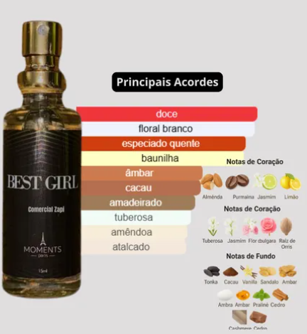 Perfume Feminino Best Girl 15ml Moments Paris Excelente Fragrância Floral Oriental Edp Noite Sapatinho Azul Mulher